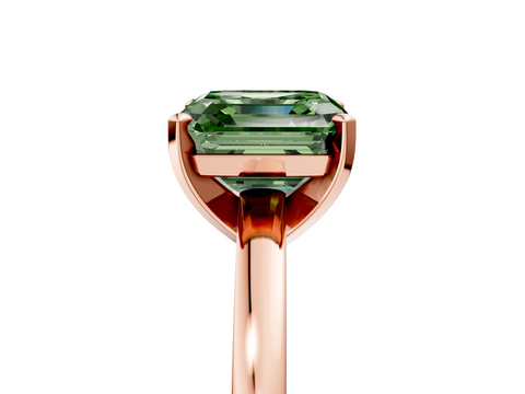 Rose gold Fancy Green Asscher  Solitaire Diamond Engagement Ring with Four-Prong Setting on a Classic Band_24