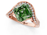 Rose gold Fancy Green Asscher  Solitaire Diamond Engagement Ring with Pave Band and Four-Prong Setting 2
