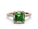 Rose gold Fancy Green Asscher  Solitaire Diamond Engagement Ring with Pave Band and Six-Prong Setting