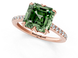 Rose gold Fancy Green Asscher  Solitaire Diamond Engagement Ring with Pave Band and Six-Prong Setting_1