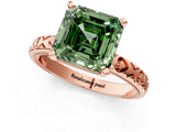 Rose gold Fancy Green Asscher  Solitaire Diamond Engagement Ring with XO Engraved Band and Four-Prong Setting 1