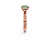Rose gold Fancy Green Asscher  Solitaire Diamond Engagement Ring with XO Engraved Band and Four-Prong Setting 2