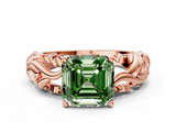 Rose gold Fancy Green Asscher  Solitaire Diamond Leaf Vine Band with Prong Setting_17