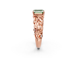 Rose gold Fancy Green Asscher  Solitaire Diamond Leaf Vine Band with Prong Setting_19