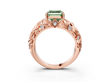 Rose gold Fancy Green Asscher  Solitaire Diamond Leaf Vine Band with Prong Setting_20