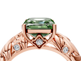 Rose gold Fancy Green Asscher  Solitaire Diamond Leaf Vine Band with Prong Setting_21