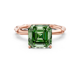 Rose gold Fancy Green Asscher  Solitaire Diamond Ring with Bamboo Band and Four-Prong Setting_17