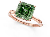 Rose gold Fancy Green Asscher  Solitaire Diamond Ring with Bamboo Band and Four-Prong Setting_18