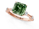 Rose gold Fancy Green Asscher  Solitaire Diamond Ring with Bezel Set Side Stones and Prong Setting_1