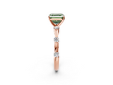Rose gold Fancy Green Asscher  Solitaire Diamond Ring with Bezel Set Side Stones and Prong Setting_2