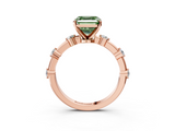 Rose gold Fancy Green Asscher  Solitaire Diamond Ring with Bezel Set Side Stones and Prong Setting_3
