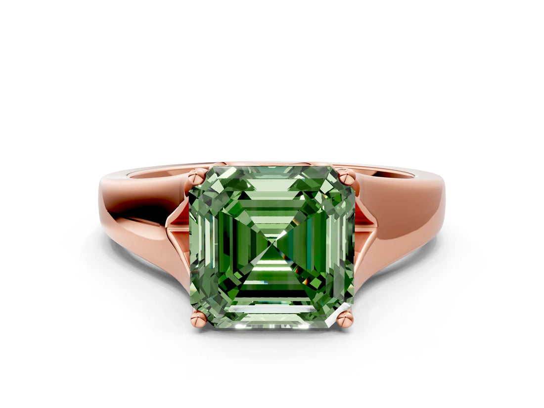 Rose gold Fancy Green Asscher  Solitaire Diamond Ring with Cathedral Band and Four-Prong Setting_53