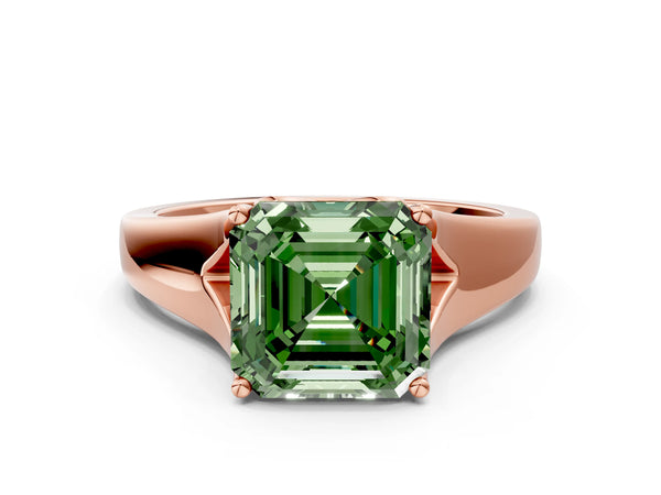 Rose Gold Asscher Cut Cathedral Solitaire Engagement Ring Setting for Fancy Green Center with Split Shoulders