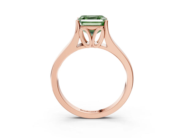 Rose Gold Asscher Cut Cathedral Solitaire Engagement Ring Setting for Fancy Green Center with Split Shoulders