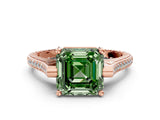 Rose gold Fancy Green Asscher  Solitaire Diamond Ring with Channel Set Band and Bezel Prong Setting_56