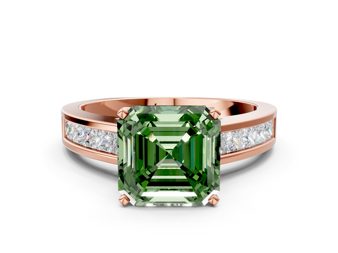 Rose gold Fancy Green Asscher  Solitaire Diamond Ring with Channel-Set Band and Four-Prong Setting_20