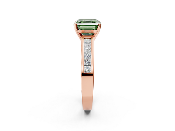 Rose Gold Asscher Cut Channel Set Solitaire Engagement Ring Setting for Fancy Green Center