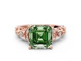 Rose gold Fancy Green Asscher  Solitaire Diamond Ring with Filigree Band and Four-Prong Setting