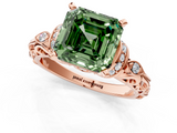 Rose gold Fancy Green Asscher  Solitaire Diamond Ring with Filigree Band and Four-Prong Setting_1