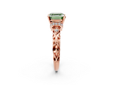 Rose gold Fancy Green Asscher  Solitaire Diamond Ring with Filigree Band and Four-Prong Setting_2