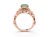 Rose gold Fancy Green Asscher  Solitaire Diamond Ring with Filigree Band and Four-Prong Setting_3