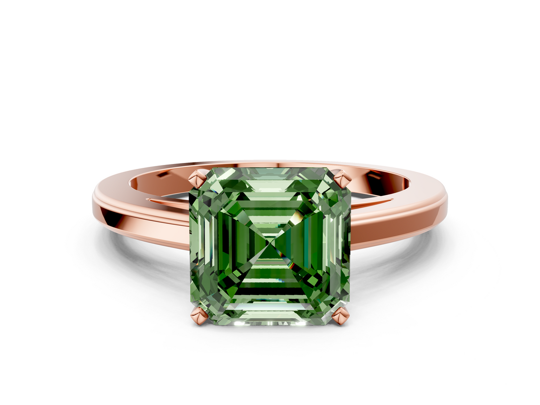 Rose gold Fancy Green Asscher  Solitaire Diamond Ring with Four-Prong Setting and Classic Band_20