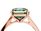 Rose gold Fancy Green Asscher  Solitaire Diamond Ring with Four-Prong Setting and Tapered Band