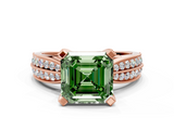 Rose gold Fancy Green Asscher  Solitaire Diamond Ring with Milgrain Pavé Band and Four-Prong Setting_53