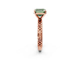 Rose gold Fancy Green Asscher  Solitaire Diamond Ring with Milgrain and Black Enamel X Pattern Band_49