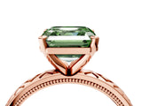 Rose gold Fancy Green Asscher  Solitaire Diamond Ring with Milgrain and Black Enamel X Pattern Band_51