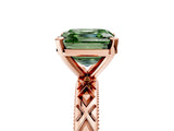 Rose gold Fancy Green Asscher  Solitaire Diamond Ring with Milgrain and Black Enamel X Pattern Band_52
