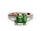 Rose gold Fancy Green Asscher  Solitaire Diamond Ring with Pavé Band and Four-Prong Setting
