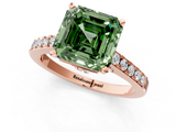 Rose gold Fancy Green Asscher  Solitaire Diamond Ring with Pavé Band and Four-Prong Setting_1