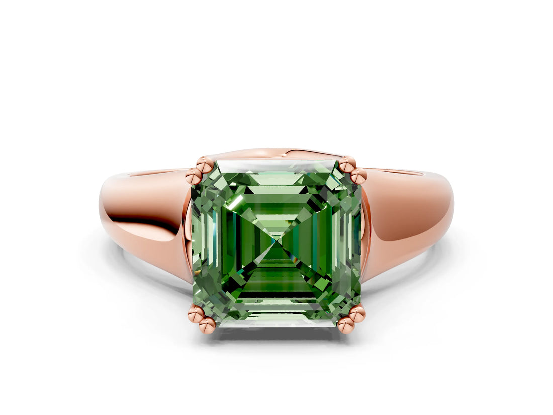 Rose gold Fancy Green Asscher  Solitaire Diamond Ring with Six-Prong Cathedral Setting_32