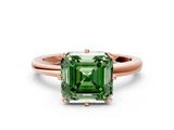 Rose gold Fancy Green Asscher  Solitaire Diamond Ring with Six-Prong Setting on a Classic Band
