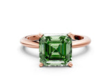 Rose gold Fancy Green Asscher  Solitaire Diamond Ring with Six-Prong Setting on a Classic Band