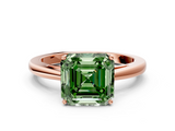 Rose gold Fancy Green Asscher  Solitaire Diamond Ring with Split Shank and Four-Prong Setting