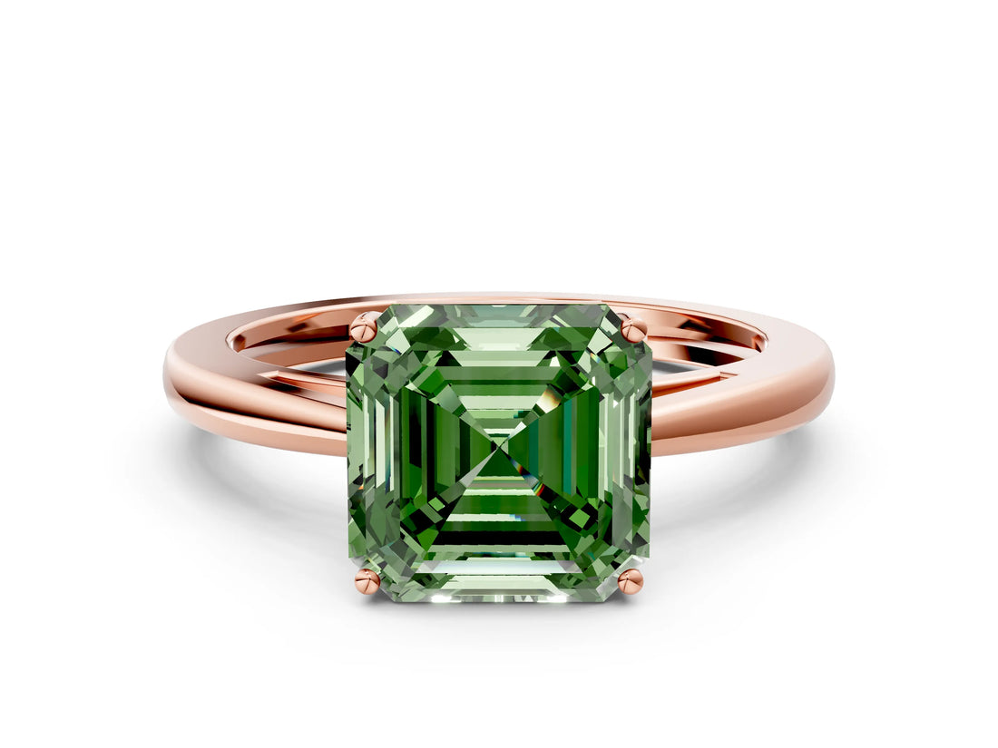 Rose gold Fancy Green Asscher  Solitaire Diamond Ring with Split Shank and Four-Prong Setting_12