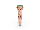 Rose gold Fancy Green Asscher  Solitaire Diamond Ring with Split Shank and Prong Setting_2