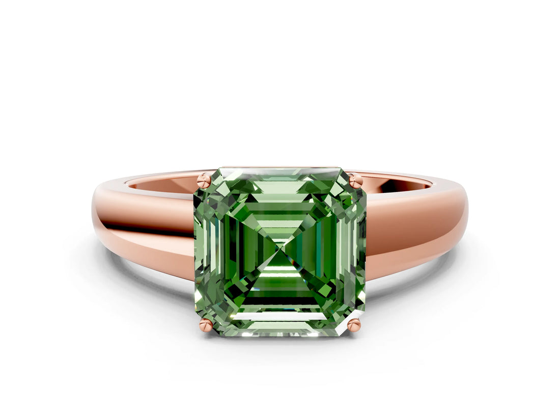 Rose gold Fancy Green Asscher  Solitaire Diamond Ring with Tapered Band and Four-Prong Setting_51