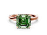 Rose gold Fancy Green Asscher  Solitaire Diamond Ring with Thin Band and Four-Prong Setting