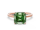 Rose gold Fancy Green Asscher  Solitaire Diamond Ring with a Classic Band and Four-Prong Setting 1
