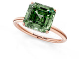 Rose gold Fancy Green Asscher  Solitaire Diamond Ring with a Classic Band and Four-Prong Setting 2