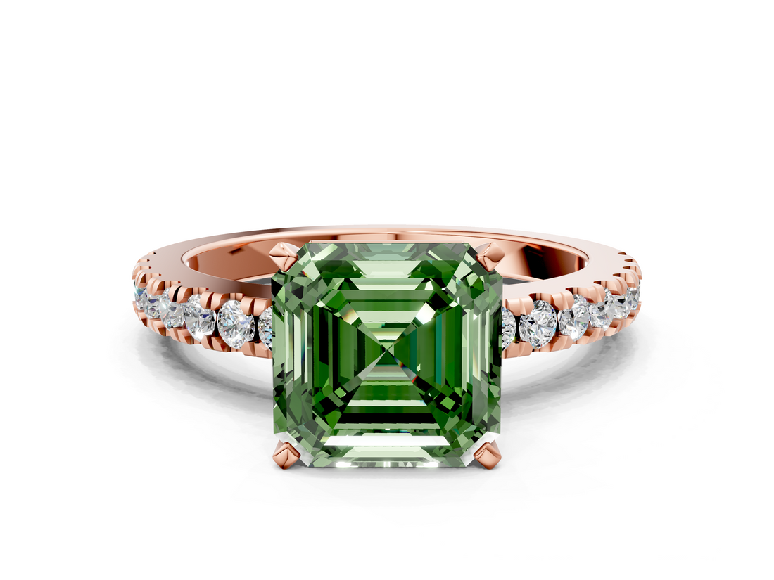 Rose gold Fancy Green Asscher  Solitaire Diamond with Pavé Band and Four-Prong Setting_17