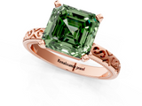 Rose gold Fancy Green Asscher  Solitaire Engagement Ring with Scrollwork Band and Four-Prong Setting_19