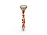 Rose gold Fancy Green Asscher  Solitaire Engagement Ring with Scrollwork Band and Four-Prong Setting_20