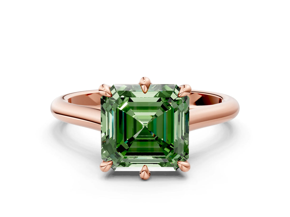 Rose gold Fancy Green Asscher  Solitaire Engagement Ring with Six-Prong Setting and Classic Band 1