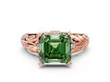 Rose gold Fancy Green Asscher  Solitaire Filigree Engagement Ring with Halo and Prong Setting_17