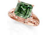 Rose gold Fancy Green Asscher  Solitaire Filigree Engagement Ring with Halo and Prong Setting_18