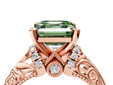 Rose gold Fancy Green Asscher  Solitaire Filigree Engagement Ring with Halo and Prong Setting_21